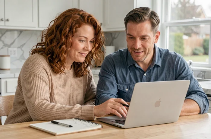 Couple calculant leur capacité d'emprunt pour un crédit immobilier à la maison