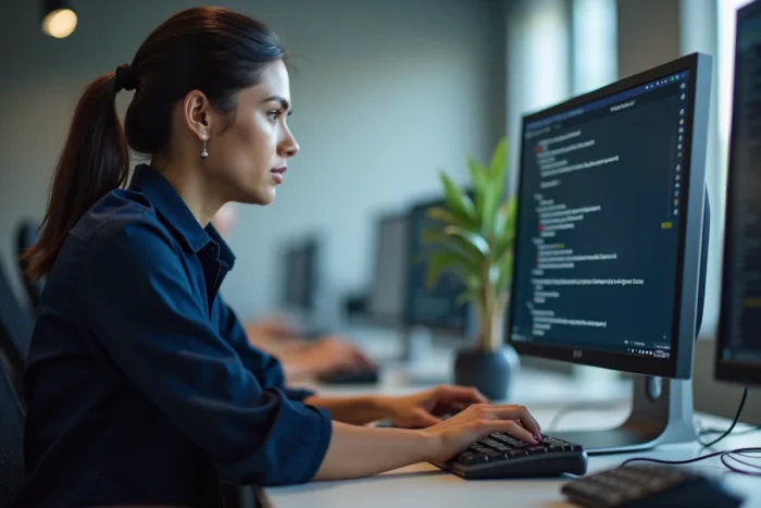 Femme utilisant le gestionnaire des tâches pour débloquer un programme figé sur ordinateur