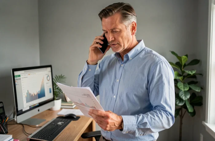 Homme en télétravail contactant le service client Cetelem pour débloquer un compte suspendu