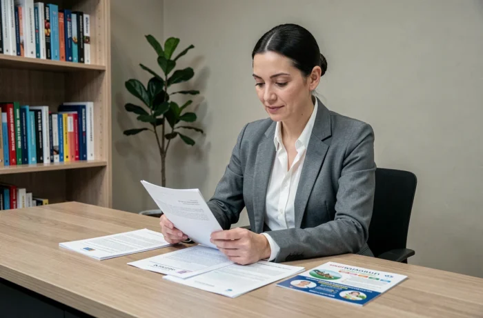 Nutritionniste expert analysant les données d'efficacité du complément Acthéane dans son cabinet